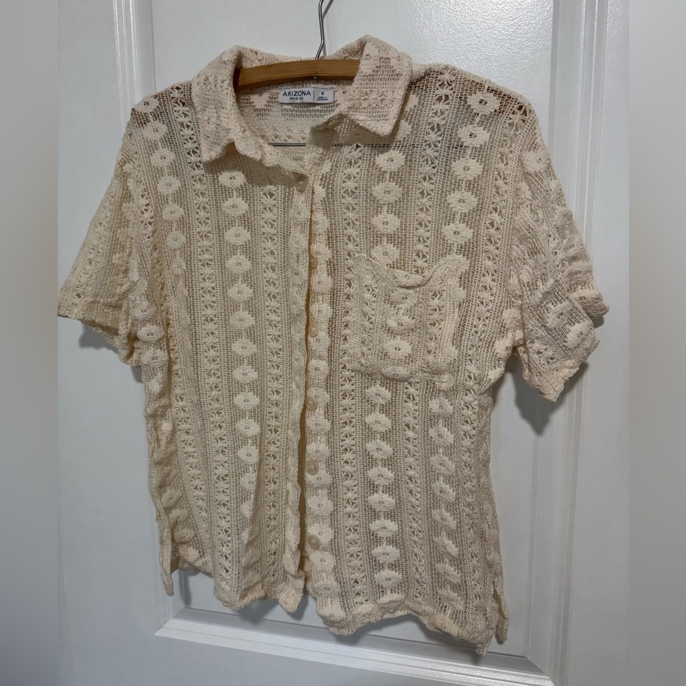 Arizona Jean Company Open Crochet Shirt in Cream